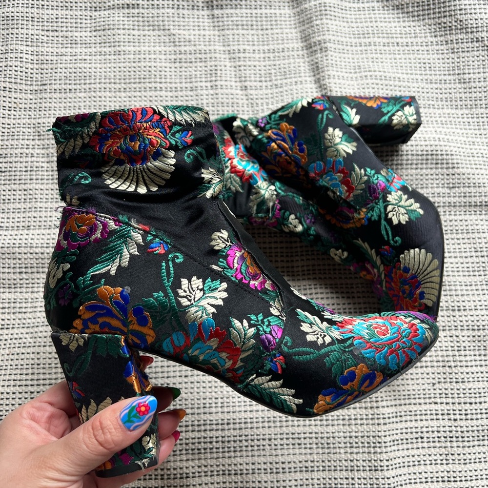 Floral Embroidered Ankle Boots